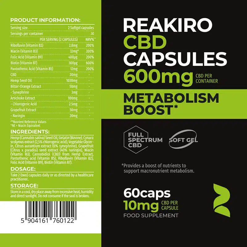 Reakiro CBD kapszula Metabolism Boost, 600 mg, 60 db - Image 3