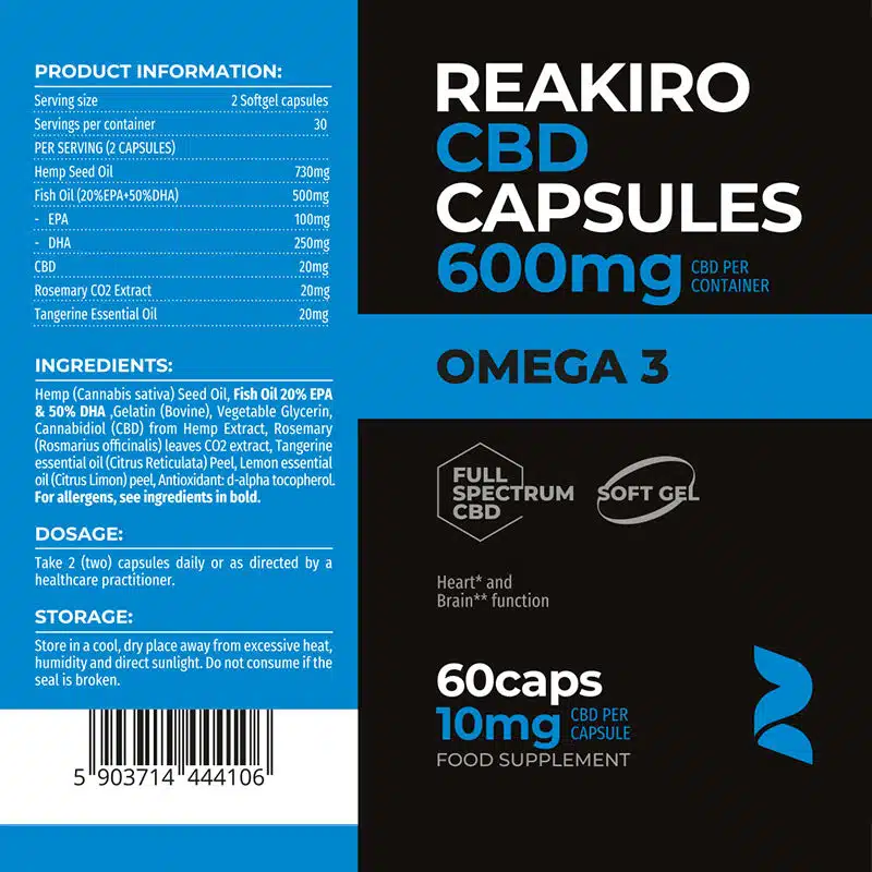 Reakiro Omega-3 CBD kapszula, 600 mg, 60 db - Image 3